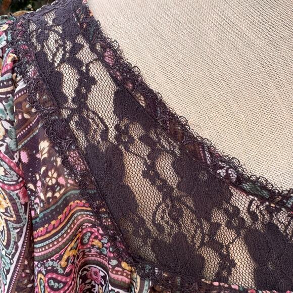 Fang Sheer Lace Paisley Flutter Peasant Boho Long Batwing Blouse Large - Picture 8 of 12